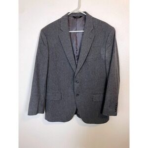 JOS A BANK Mens 44R 90% Wool Blend Blazer Gray Two Button Herringbone Sport Coat